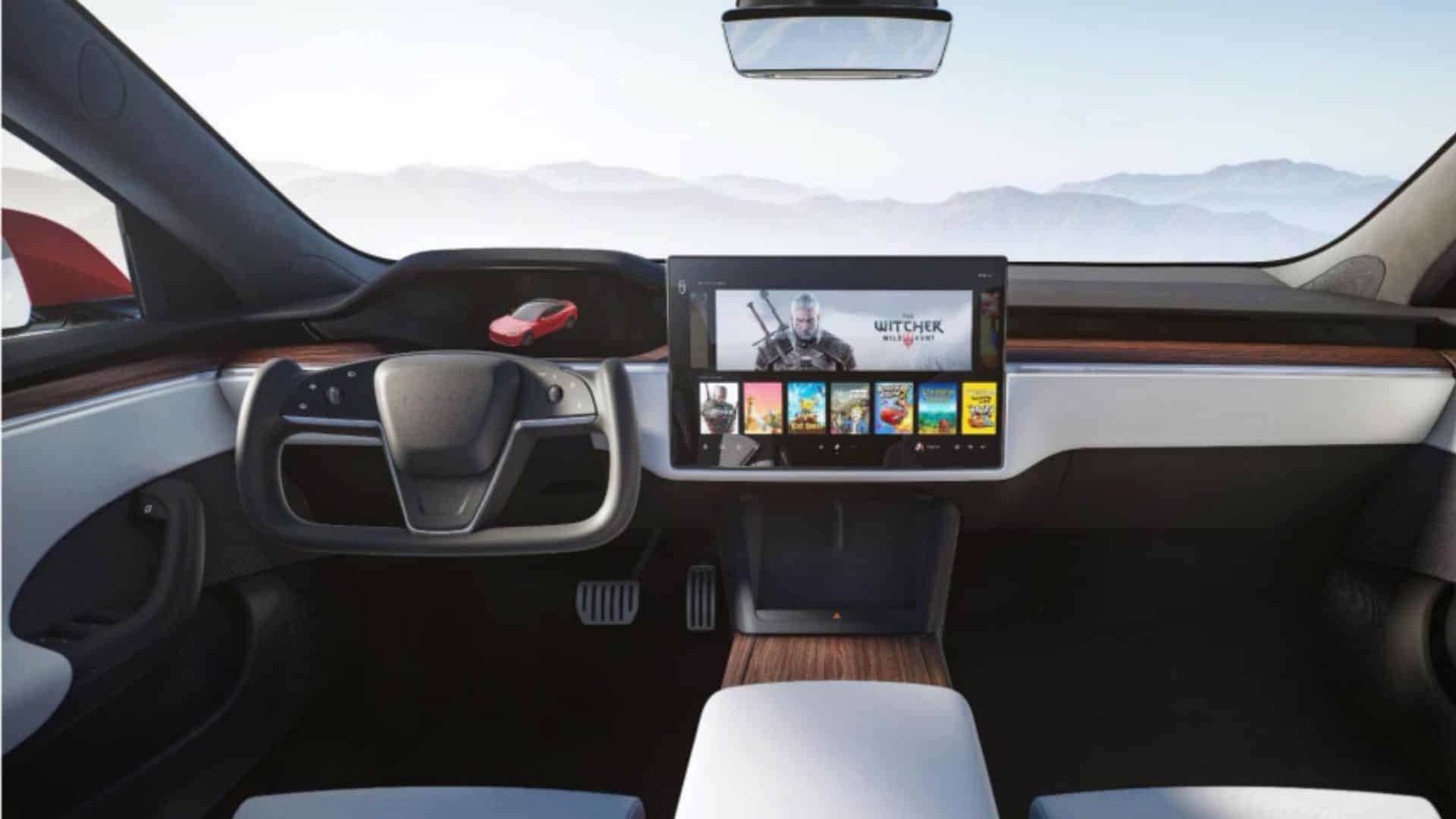 Nieuwe Tesla Model S ruimteschip stuur yoke gaming beeldscherm touchscreen prijs